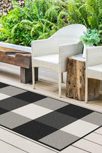 Load image into Gallery viewer, Outdoor Gingham Plaid Black &amp; White Rug
